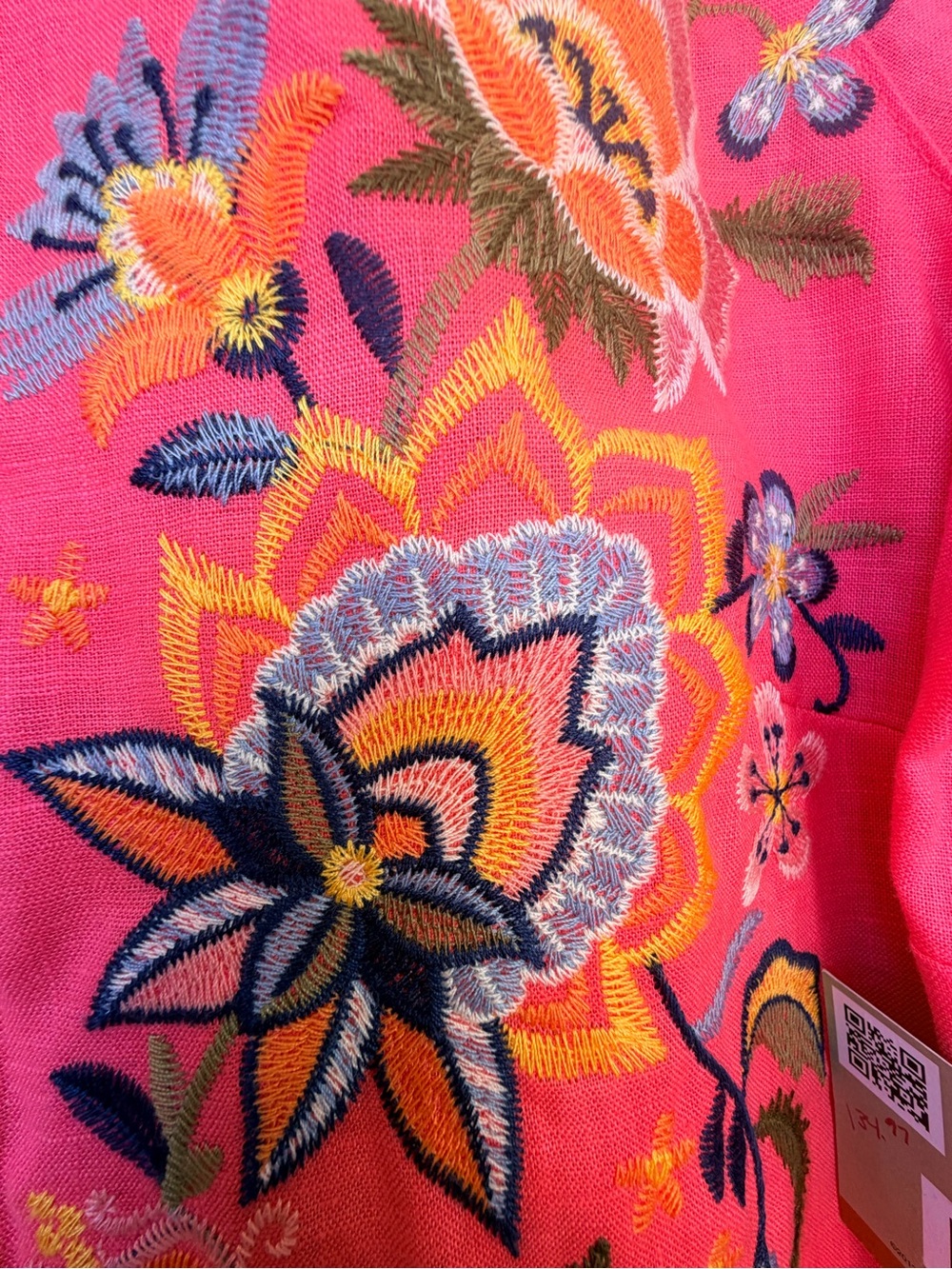 John Mark Coral Embroidered Floral Tunic - Picture 5 of 10